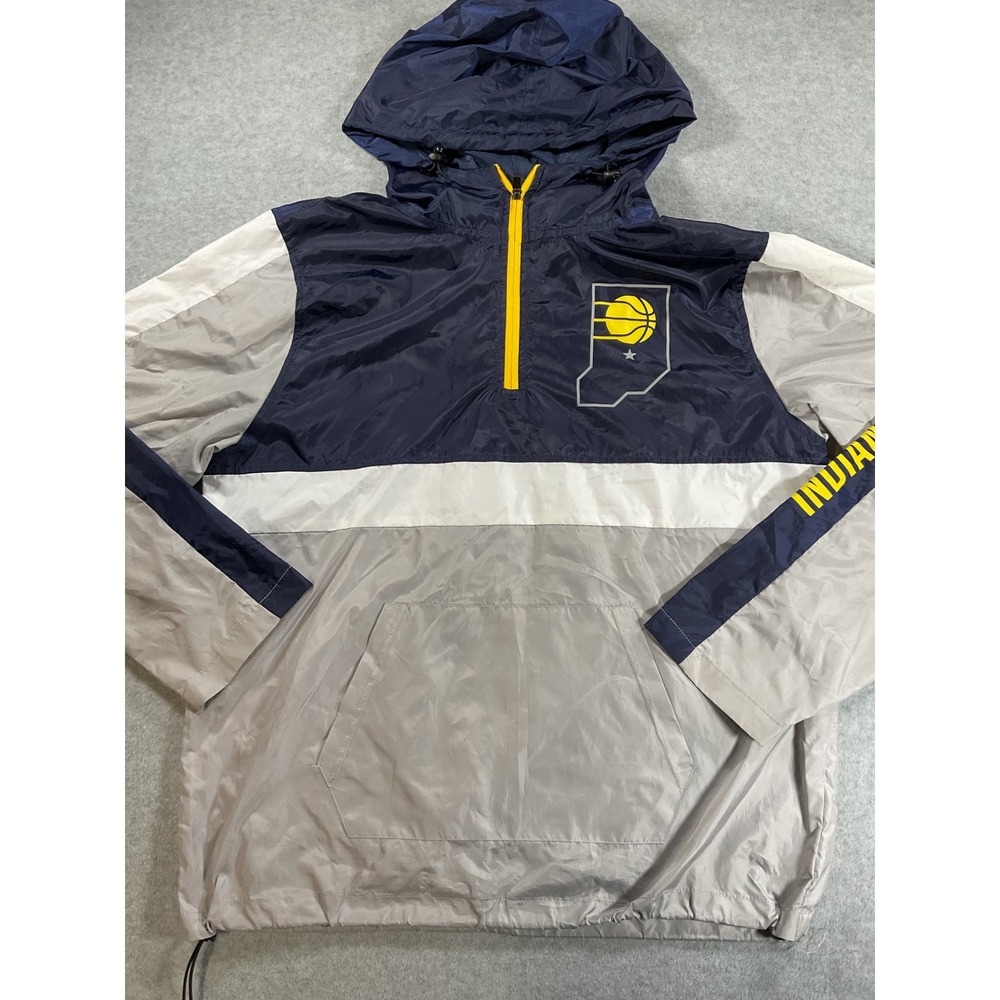 NBA Indiana Pacers Windbreaker Jacket Mens Medium Navy Blue Quarter Zip NBA 2316